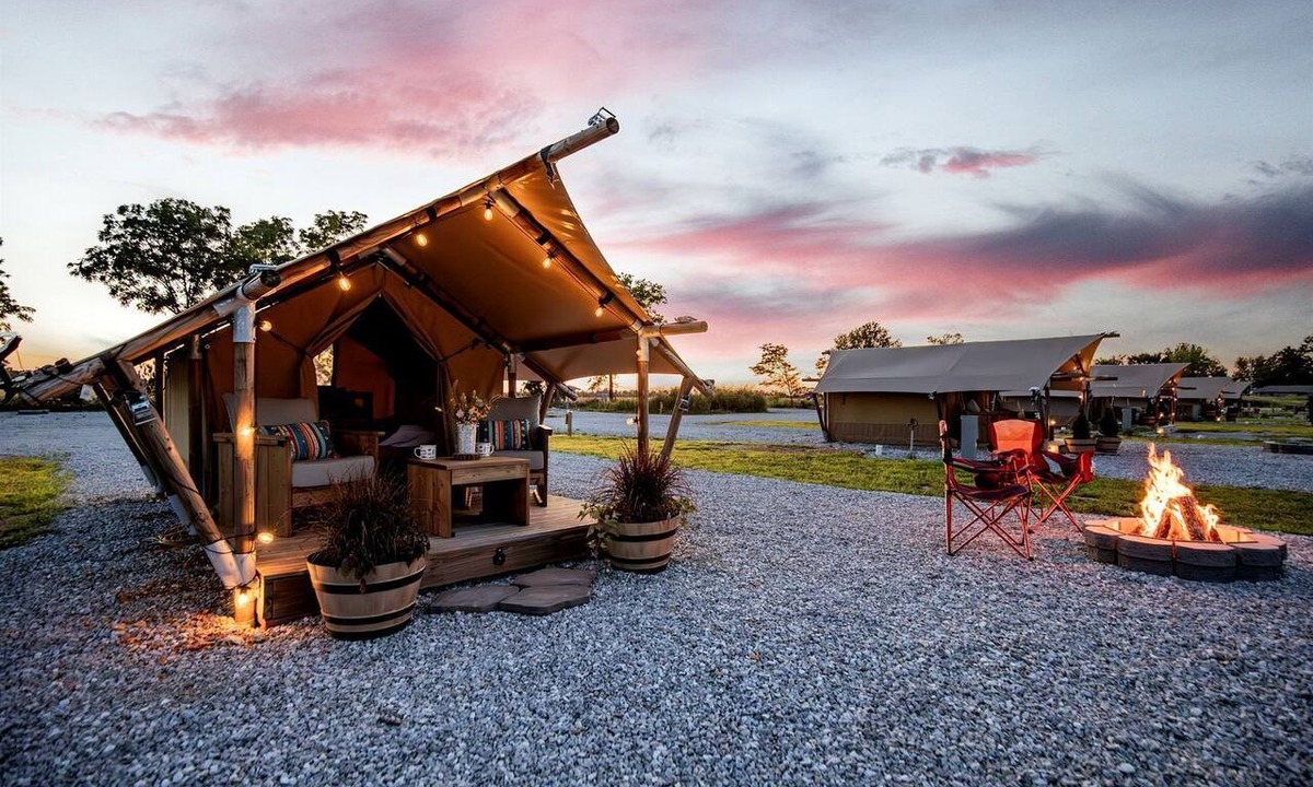 Cassville RV Rental | Comfortable Glamping Tent with Fire Pit and Stream Access Near Mark Twain National Forest in Missouri