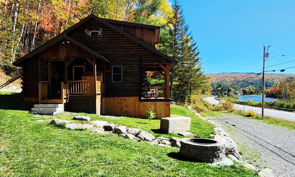 The Forks Cabin | Gorgeous log cabin overlooking the Dead River just north of Berry's Store Rt 201