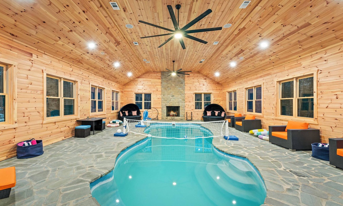 White Haven Cabin | Indoor Pool + Game Rooms + Sports Court + Hot Tub + Golf Sim | Grand Timber