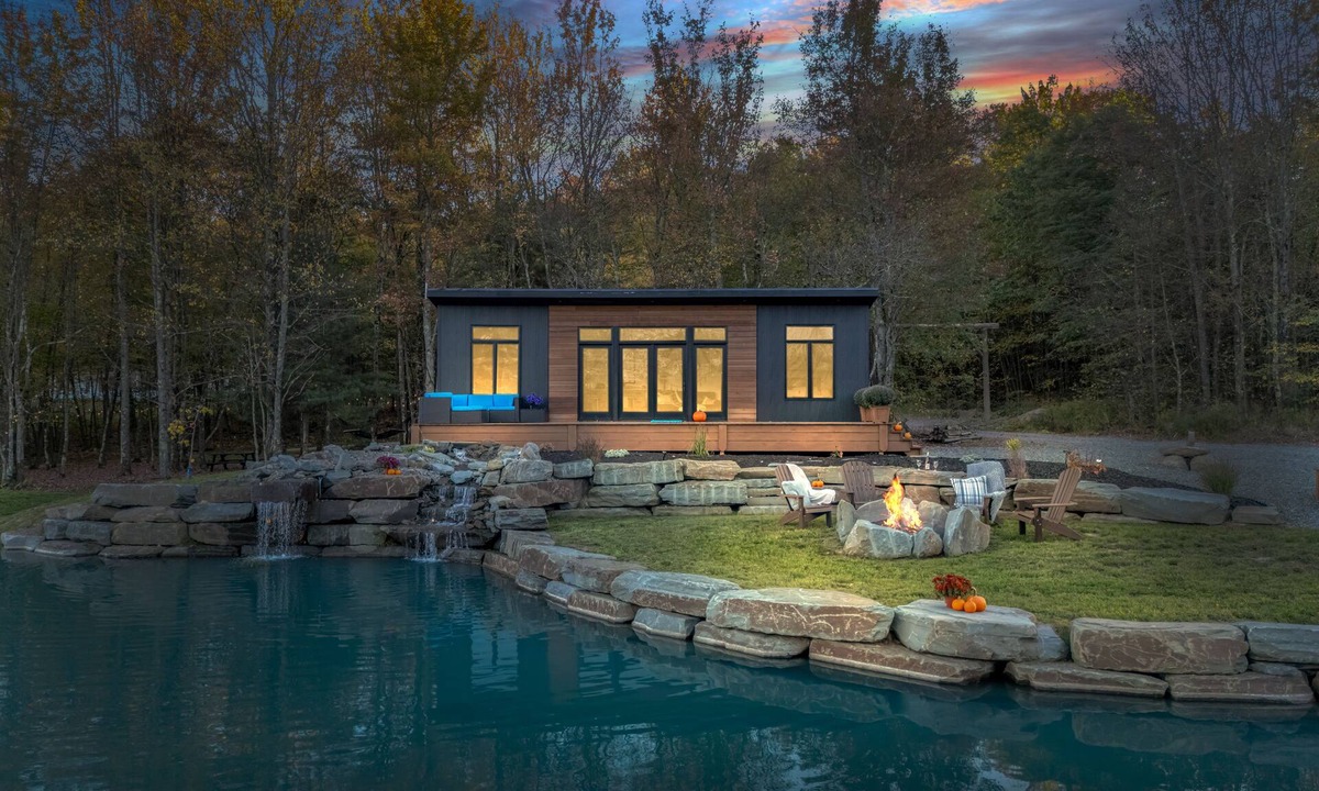 Brackney Cabin | Luxury Tiny House Over a Waterfall on Private Tiny Lake Sleep to Waterfall Sound