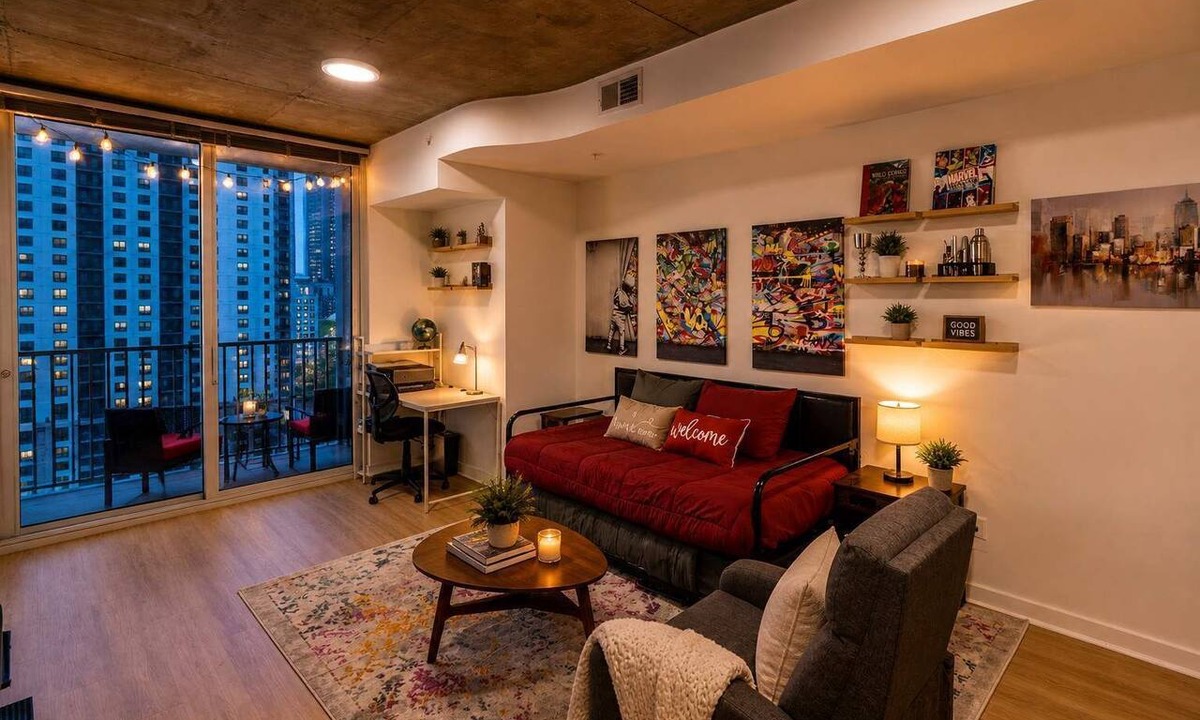North Decatur Apartment | Midtown Atlanta 1BR Skyline Balcony Corner Condo by Piedmont Park | Luxe Pad