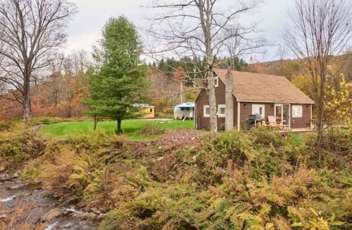 Roscoe Cabin | Cozy Catskill Getaway with Airstream on a brook with fire pit. Pet friendly!