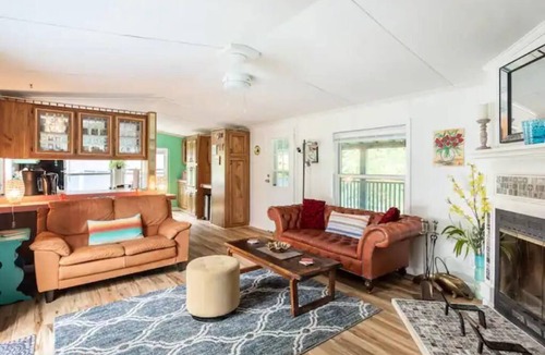 Kerhonkson House | Kerhonkson, Hudson Valley home with covered porch, fireplace, huge lawn/yard