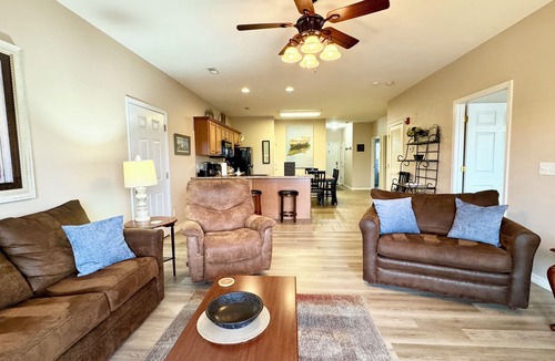 Hollister Condo | Lakefront Condo with private deck to enjoy the views of the water and dock.