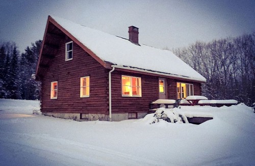 Exeter Cabin | Rustic Camping Cabin with Fireplace in Private Woods near Bangor, Maine