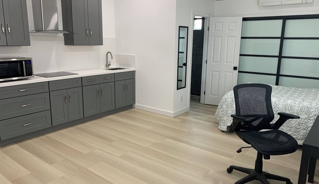 New Private Studio with Bed, attached bathroom and kitchen with SS appliances.