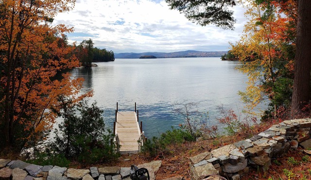 Private 6 acre waterfront estate on Lake George with protected sandy bay.
